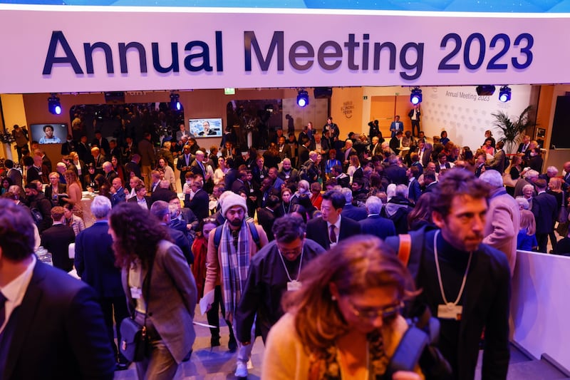 Delegates at the welcome reception before the official start of the forum. Bloomberg