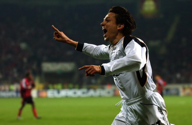 9 Apr 2002:  Jari Litmanen of Liverpool celebrates scoring a wonderful individual goal during the UEFA Champions League quarter-final second leg match between Bayer Leverkusen and Liverpool played at the BayArena, in Leverkusen, Germany. Bayer Leverkusenwon the match 4-2, winning the tie 4-3 on aggregate. DIGITAL IMAGE. \ Mandatory Credit: Shaun Botterill/Getty Images