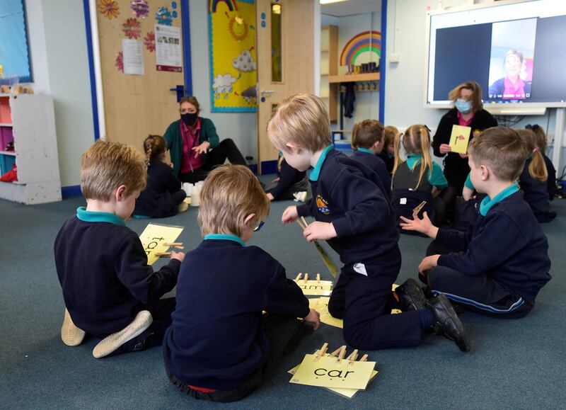 Pupils attend a class at Ysgol Hafan Y Mor school in Tenby, Wales. Reuters