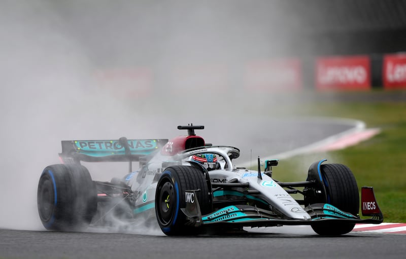 Mercedes driver George Russell steers his car during the second practice session of the Japanese Formula One Grand Prix in Suzuka. EPA
