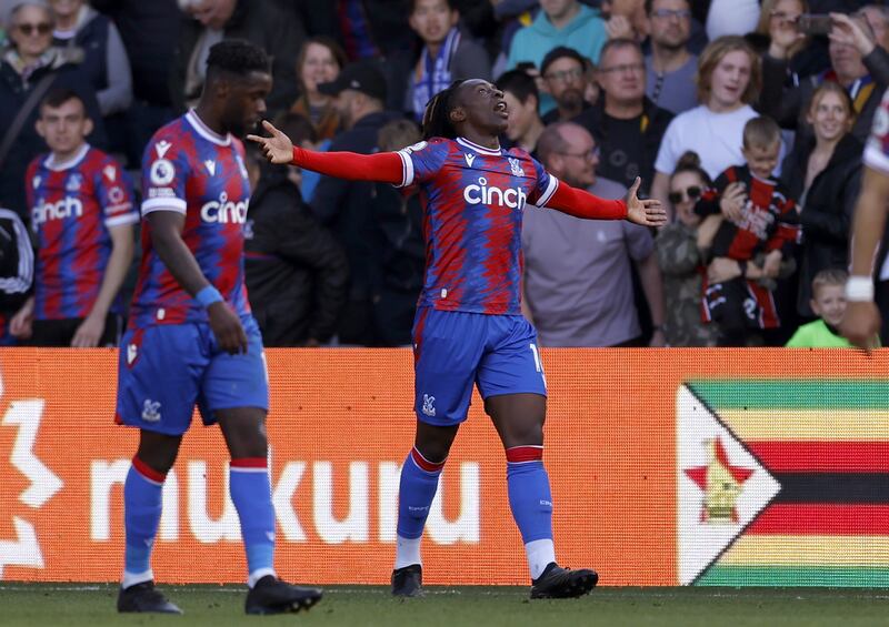 Eberechi Eze celebrates scoring Crystal Palace's second goal in the 2-1 Premier League victory against Leeds at Selhurst Park on October 9, 2022. PA