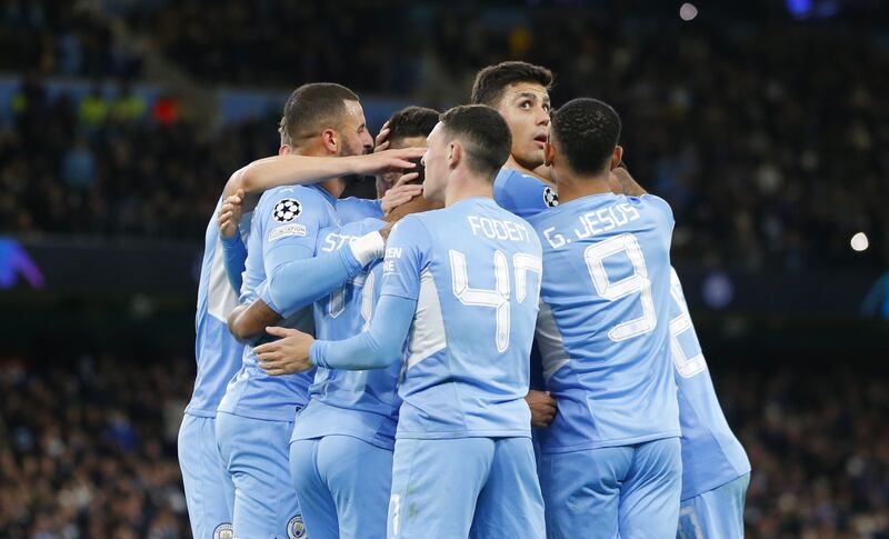 Manchester City players will be upbeat after their Champions League win over Brugge. EPA