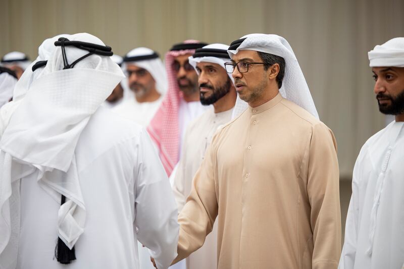 Accepting the condolences alongside Sheikh Mohamed was Sheikh Mansour bin Zayed, Vice President, Deputy Prime Minister and Chairman of the Presidential Court. Ryan Carter / UAE Presidential Court 