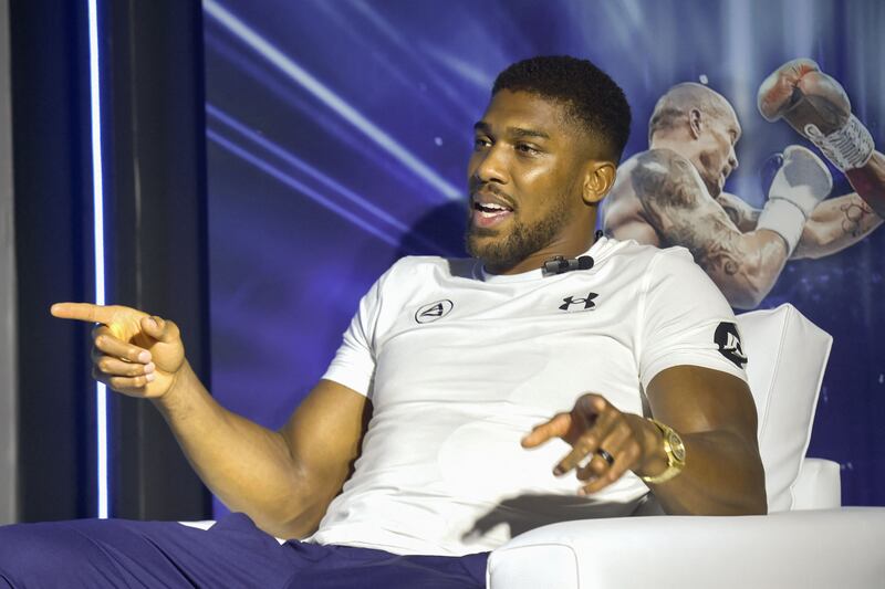 Britain's Anthony Joshua speaks during a press conference. AFP