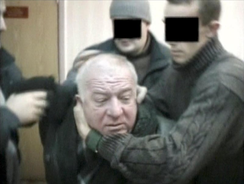 A still image taken from an undated video shows Sergei Skripal, a former colonel of Russia's GRU military intelligence service, being detained by secret service officers in an unknown location. He was left critically ill after being exposed to Novichok in Salisbury. Reuters