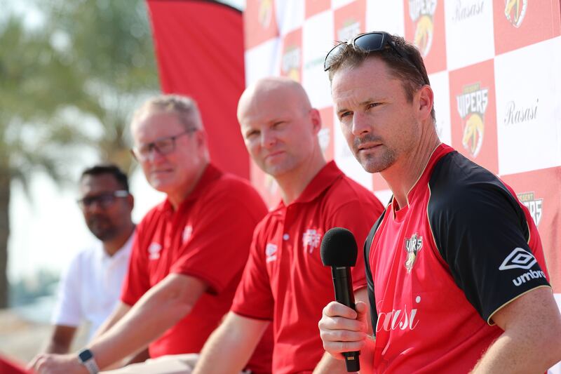 Captain Colin Munro speaks to the press at the Desert Vipers jersey launch.