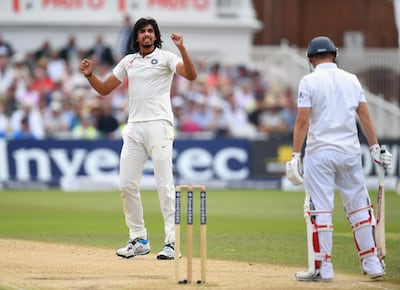 NOTTINGHAM, ENGLAND - JULY 11:  India bowler Ishant Sharma celebrates after dismissing England batsman Gary Ballance during day three of the 1st  Investec Test Match between England and India at  Trent Bridge on July 11, 2014 in Nottingham, England.  (Photo by Stu Forster/Getty Images)