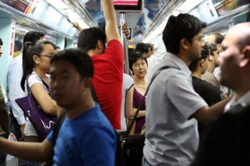 A crowded Metro carriage near the Mall of Emirates station in Dubai on Thursday, April 29, 2010.