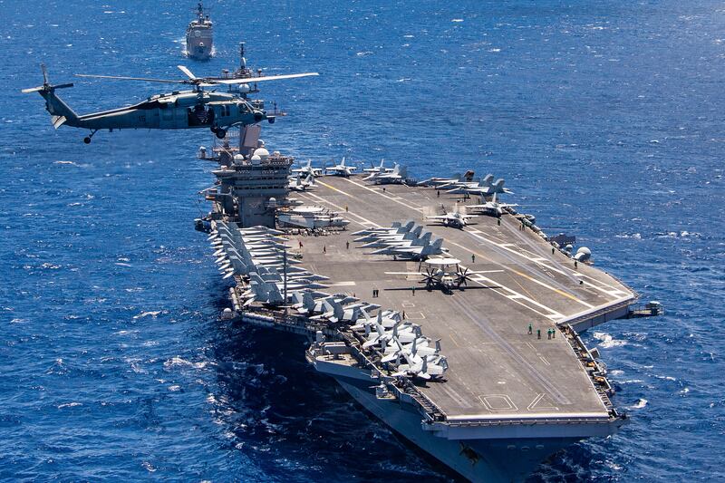 The aircraft carrier 'USS Carl Vinson' during the Rim of the Pacific exercise off the coast of Hawaii, July 26, 2018. AP