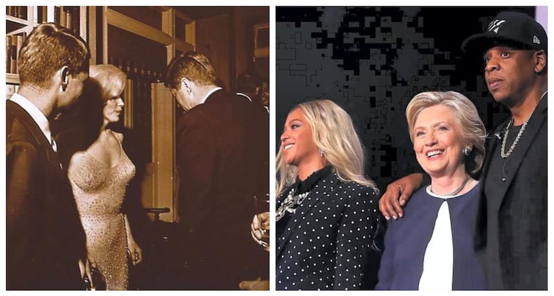 From Marilyn Monroe's relationships with both John F Kennedy and Robert Kennedy to Beyonce and Jay-Z's support of Hillary Clinton, the worlds of politics and celebrity have always been intrigued by one another. Getty Images