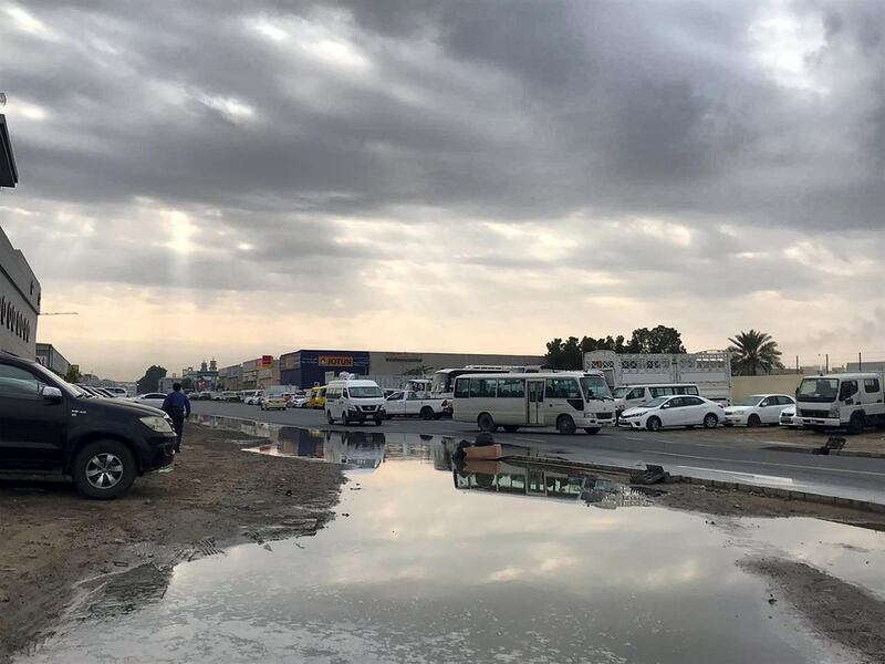 Large pools of water formed in Al Quoz after a deluge of rain in Dubai. Leslie Pableo for The National