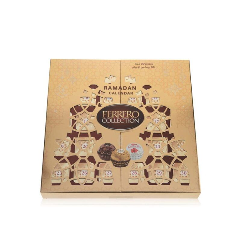 Ferrero Rocher's Ramadan calendar comes with 30 pieces of its signature hazelnut treats; Dh99.75. Photo: spinneys.com
