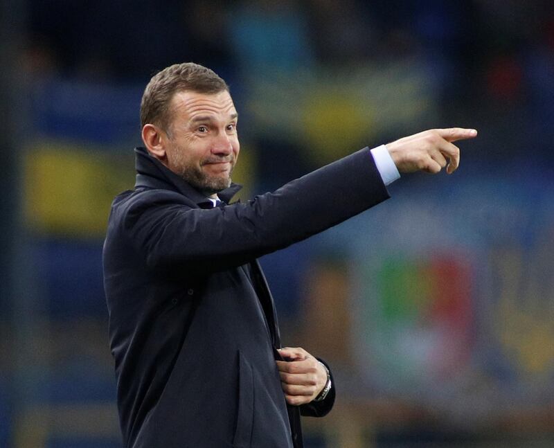 Ukraine coach Andriy Shevchenko gestures during the match at Metalist Stadium, Kharkiv. Reuters