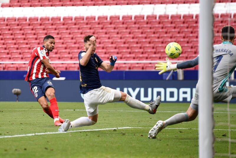 Renan Lodi scores Atletico Madrid''s equaliser against Osasuna. Getty Images