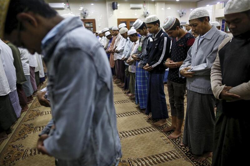 Muslims pray on the first day of Ramadan at a mosque in Taunggyi capital city of Shan State, Myanmar on June 19, 2015. Soe Zeya Tun / Reuters