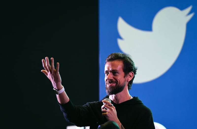 (FILES) In this file photo taken on November 12, 2018 Twitter CEO and co-founder Jack Dorsey gestures while interacting with students at the Indian Institute of Technology (IIT) in New Delhi on November 12, 2018. A series of erratic and offensive messages appearing on the account of Twitter chief executive Jack Dorsey August 30, 2019 suggest his account had been hacked. The tweets containing racial slurs and suggestions about a bomb showed up around 2000 GMT on the @jack account of the founder of the short messaging service. The company did not immediately respond to an AFP query. / AFP / Prakash SINGH

