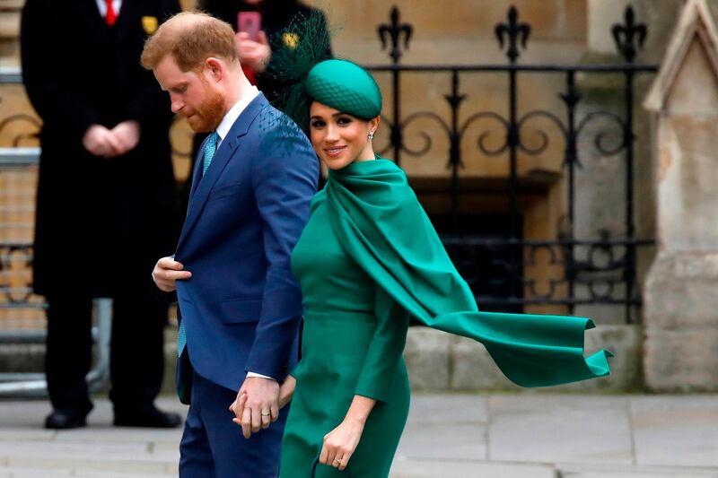 Britain's Prince Harry, Duke of Sussex and Meghan, Duchess of Sussex arrive to attend the annual Commonwealth Service at Westminster Abbey in London. AFP