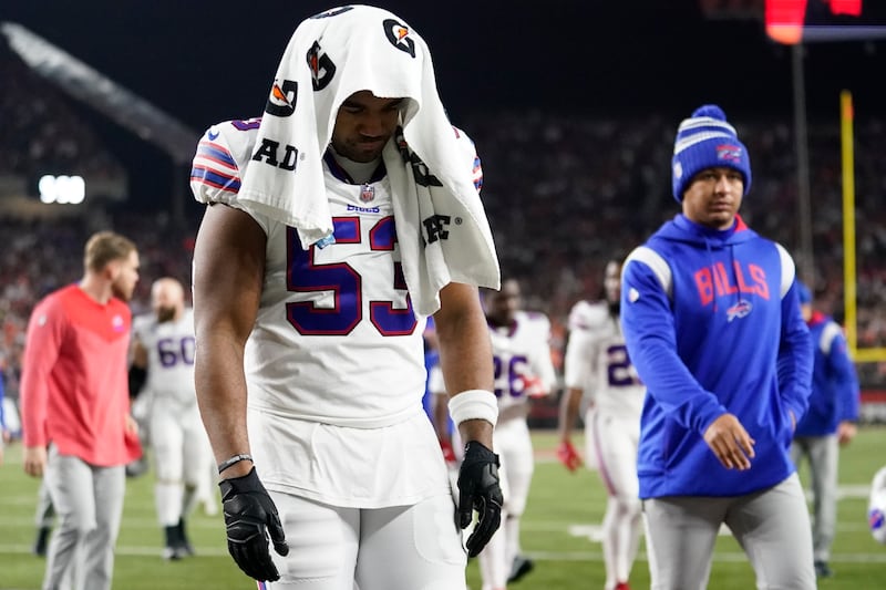 Buffalo Bills linebacker Tyrel Dodson leaves the field. AP