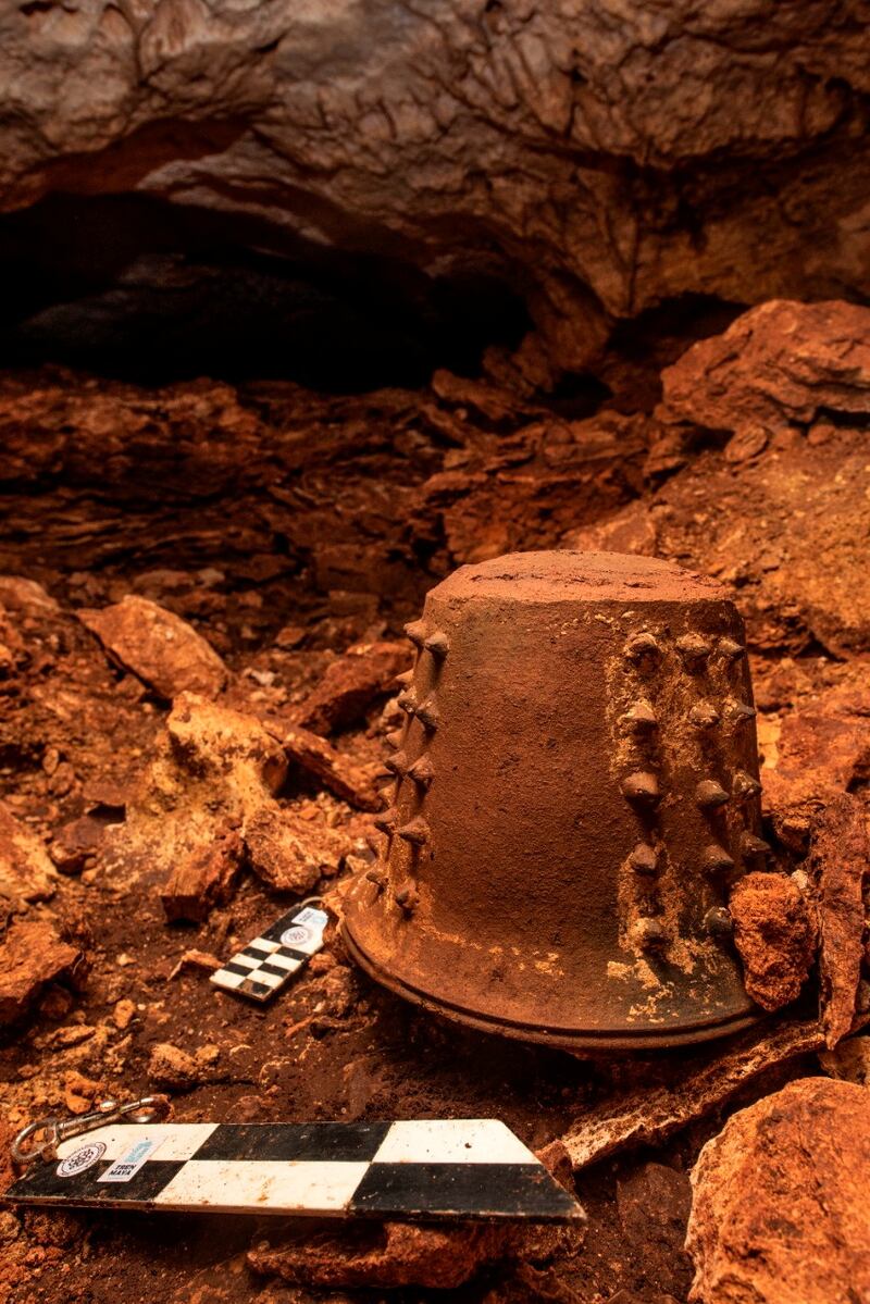 A pottery found in a cave by archaeologists at the site of a tourist train project, in the state of Yucatan.