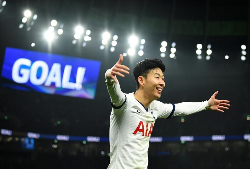 Soccer Football - Premier League - Tottenham Hotspur v Norwich City - Tottenham Hotspur Stadium, London, Britain - January 22, 2020  Tottenham Hotspur's Son Heung-min celebrates scoring their second goal     REUTERS/Dylan Martinez  EDITORIAL USE ONLY. No use with unauthorized audio, video, data, fixture lists, club/league logos or "live" services. Online in-match use limited to 75 images, no video emulation. No use in betting, games or single club/league/player publications.  Please contact your account representative for further details.