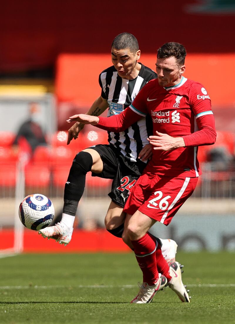 Andrew Robertson - 6. The Scot was restricted in his forward movement by Newcastle’s threat down the wing. He shot just wide after a second-half run but was less effective than usual. Getty