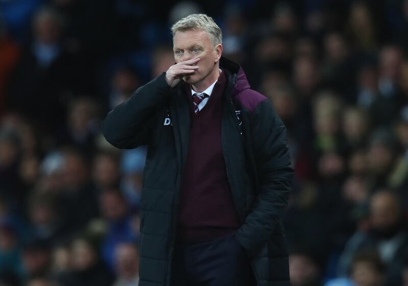 MANCHESTER, ENGLAND - DECEMBER 03:  David Moyes, Manager of West Ham United reacts during the Premier League match between Manchester City and West Ham United at Etihad Stadium on December 3, 2017 in Manchester, England.  (Photo by Clive Brunskill/Getty Images)