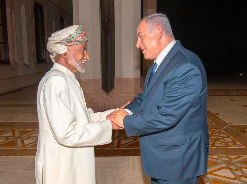 Sultan Qaboos meets with Mr. Netanyahu in Muscat. AP Photo