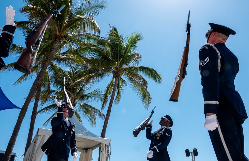 A US Air Force drill team during Memorial Day weekend in Miami Beach, Florida. EPA