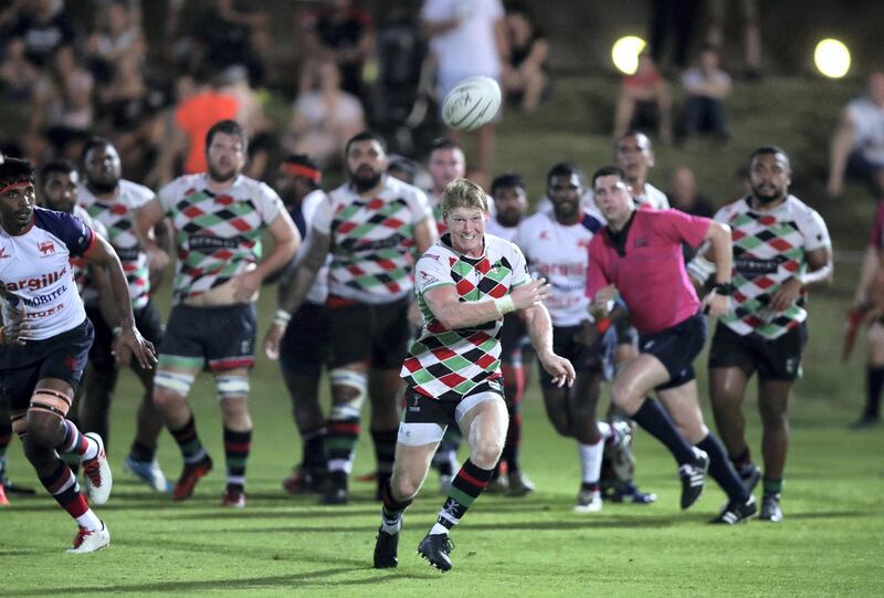 Abu Dhabi, United Arab Emirates - September 07, 2018: Quins' Andrew Semple competes in the game between Abu Dhabi Harlequins v Kandy in the Western Clubs Champions League. Friday, September 7th, 2018 at Zayed Sports City, Abu Dhabi. Chris Whiteoak / The National