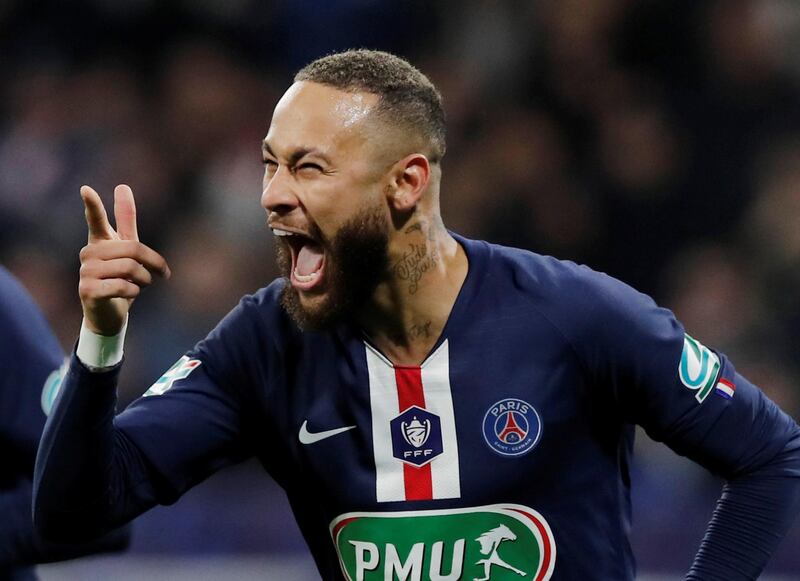 Neymar celebrates scoring their second goal from the penalty spot. Reuters