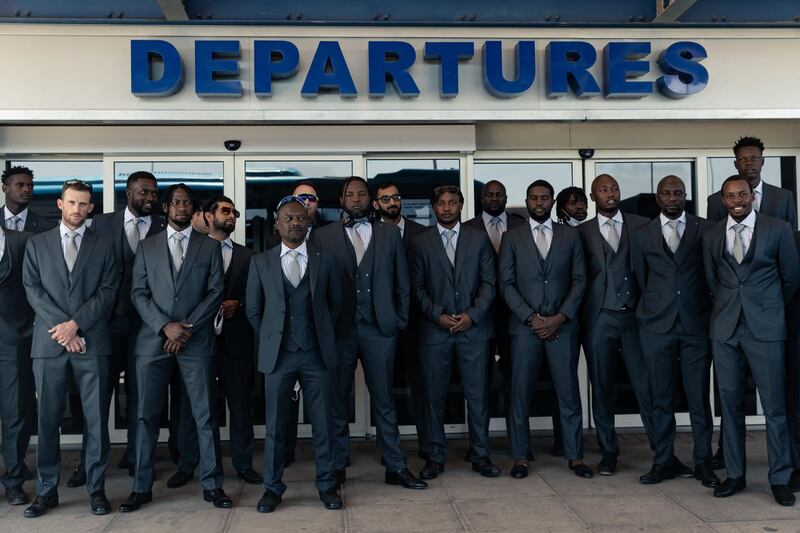 Zimbabwe players at the Robert Mugabe International Airport prior to the start if their tour of Pakistan. AFP