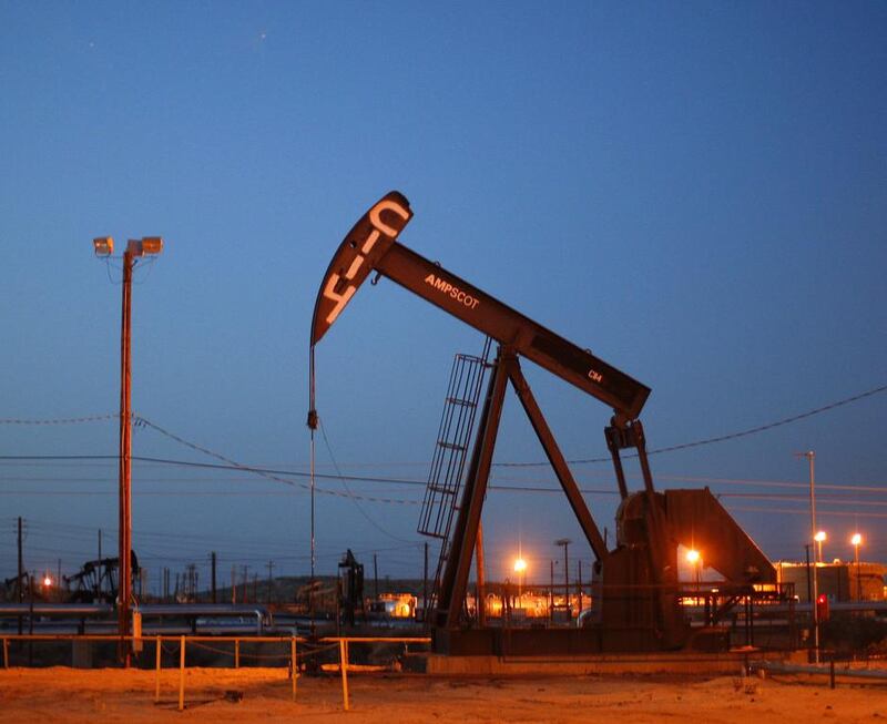 Pump jacks and wells are seen in an oil field on the Monterey Shale formation near McKittrick, California. Getty Images