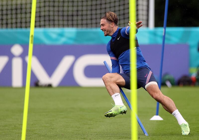 Jack Grealish trains for the clash against Czech Republic. Reuters