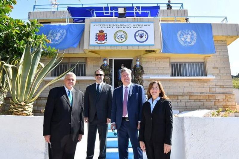 UN Special Coordinator for Lebanon Jan Kubis, US Assistant Secretary David Schenker, Ambassador John Desrocher and Ambassador Elizabeth Shea pose for a picture after delegations from Israel and Lebanon met to start talks on their shared maritime boundary. Courtesy UN  