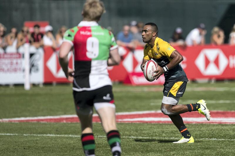 DUBAI, UNITED ARAB EMIRATES - DECEMBER 1, 2018. 

DUBAI HURRICANES, yellow, win the GULF MEN'S LEAGUE game against ABU DHABI HARLEQUINS, 
on the final day of this year's Dubai Rugby Sevens.

(Photo by Reem Mohammed/The National)

Reporter: 
Section:  NA POAN