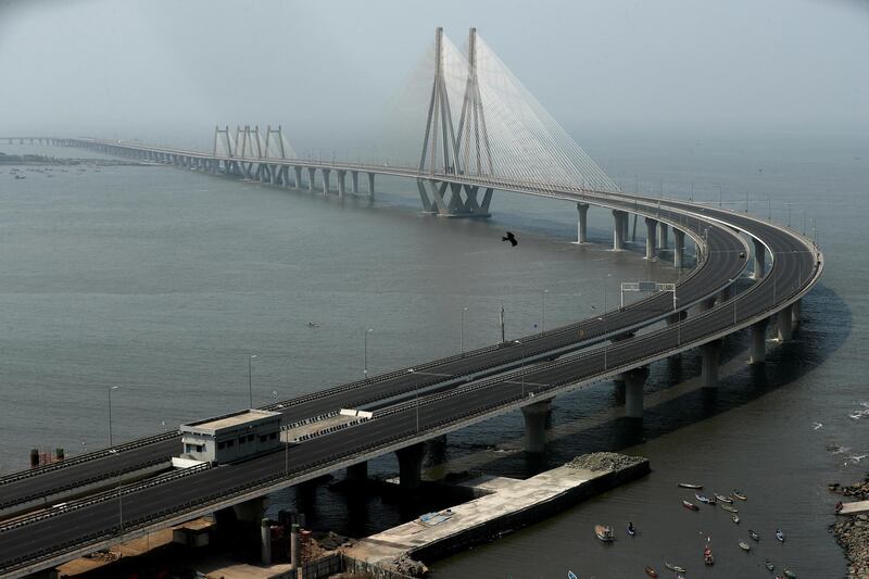 The Bandra-Worli sea link, which connects south and west Mumbai, is deserted. The city imposed a lockdown at the weekend to stem a surge in coronavirus cases. Reuters