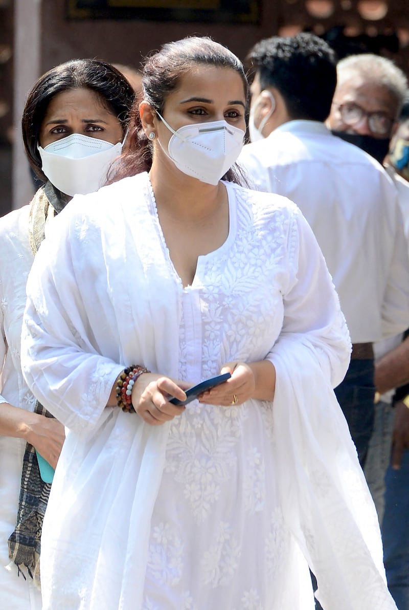 Bollywood star Vidya Balan arrives at the funeral. AFP
