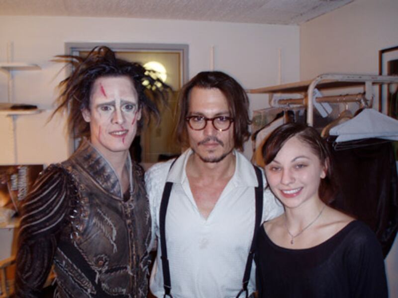 Depp backstage with members of the stage production of 'Edward Scissorhands' at the Ahmanson Theatre in Los Angeles, California. Photo: Technologik 