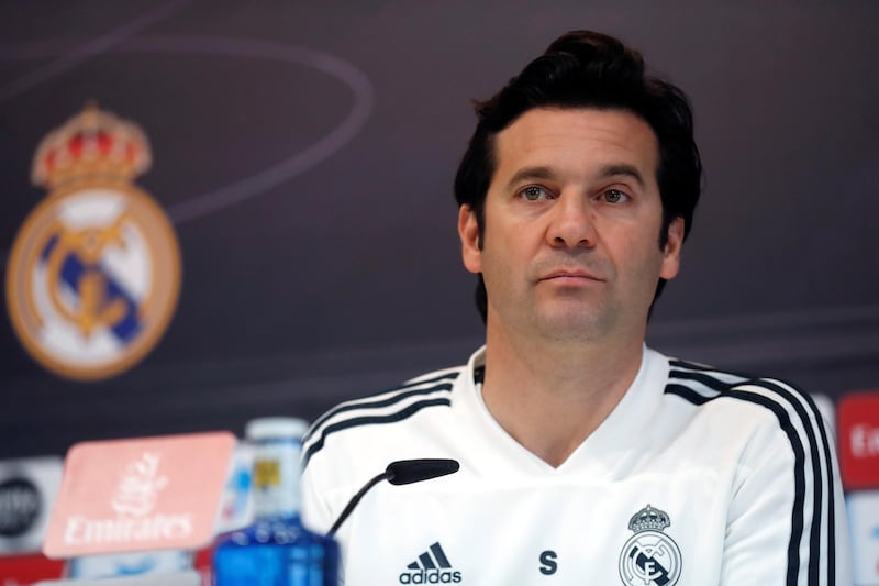 epa07374319 Real Madrid's head coach, Argentine Santiago Solari, addresses a press conference after the team's training session held at Valdebebas sports city in Madrid, Spain, 16 February 2019. Real Madrid faces Girona in a Primera Division Liga match 17 February 2019.  EPA/Chema Moya
