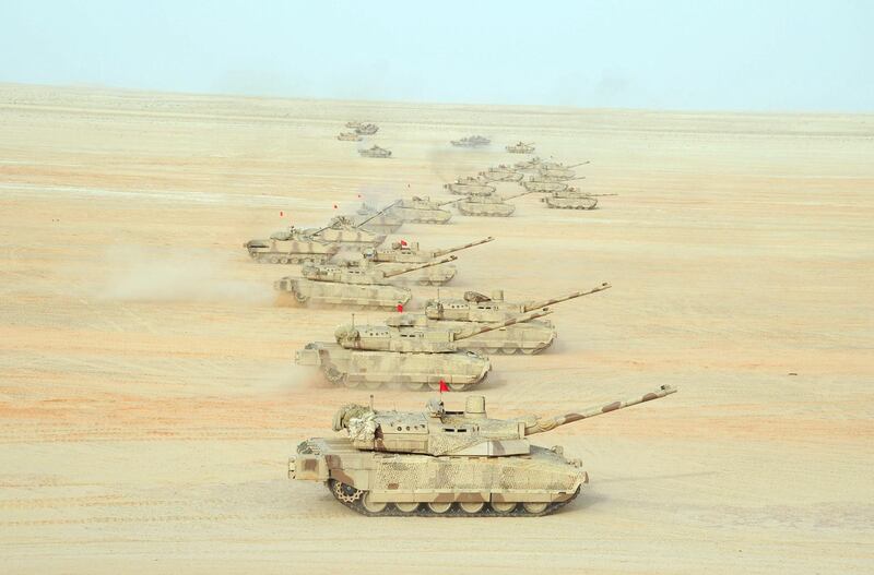 The UAE Armed Forces tanks that took part in the training. The country celebrated its 45th Armed Forces Unification Day on Thursday.