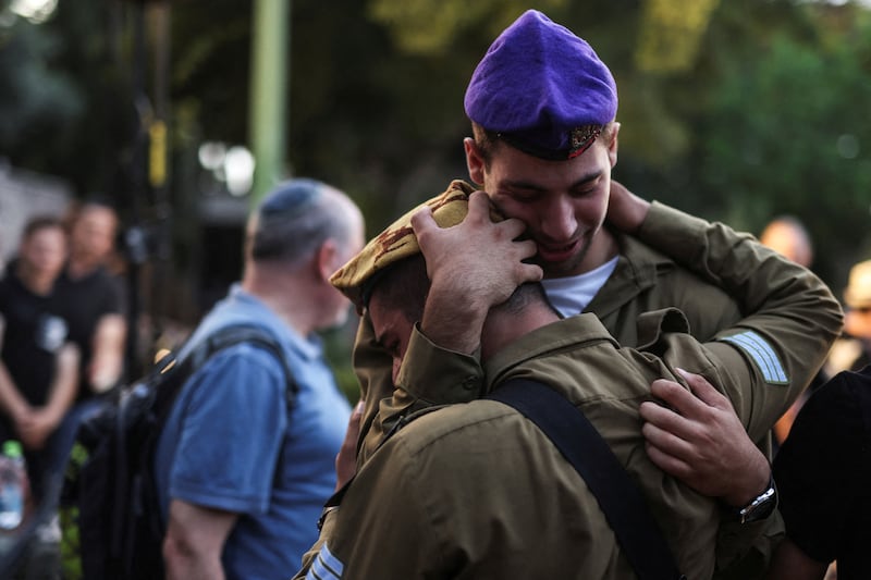 Israeli soldiers at the funeral of Ili Bar Sade, a soldier killed in an attack by Hamas militants, in Tel Aviv. Reuters