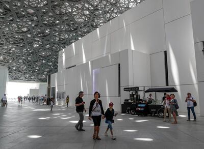 Abu Dhabi, April 23, 2019.    Photographs 1842-1896:  An early album of the world at Louvre Abu Dhabi. --  Visitors at the Louvre.
Victor Besa/The National 
Section:  Arts & Life
Reporter:  Melissa Gronlund