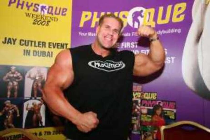 DUBAI, UNITED ARAB EMIRATES - NOVEMBER 5:  Jay Cutler, Mr. Olympia 2006 & 2007, who is regarded as one of the greatest bodybuilders in the world, during a press conference held at the Sheraton Creek hotel in Dubai on November 5, 2008.  (Randi Sokoloff / The National)  *** Local Caption ***  RS003-1105-Cutler.jpg