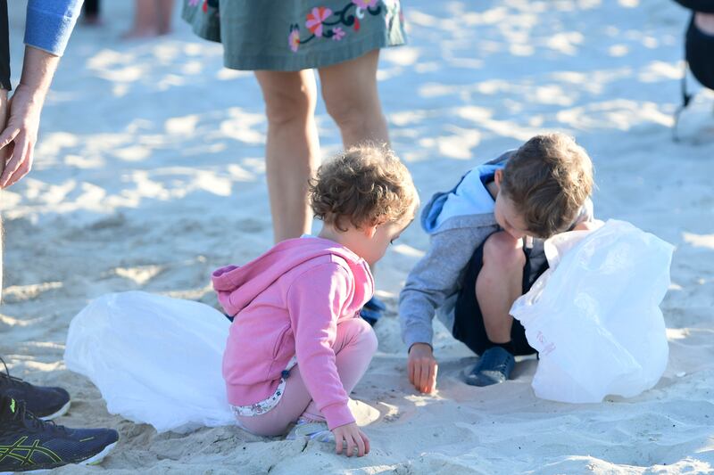 Children were among more than 400 people who took part in a beach clean-up, to help prepare for the Hawksbill turtle nesting season on Saadiyat Island. All photos: Khushnum Bhandari / The National
