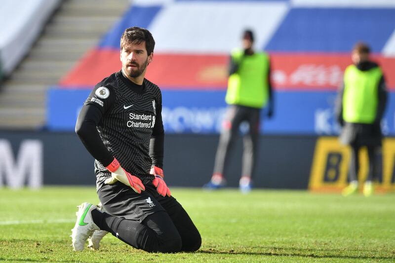 LIVERPOOL RATINGS: Alisson Becker - 4: The Brazilian made excellent saves from Vardy in each half but was let down by his latest huge mistake that gifted Leicester their second goal. AFP