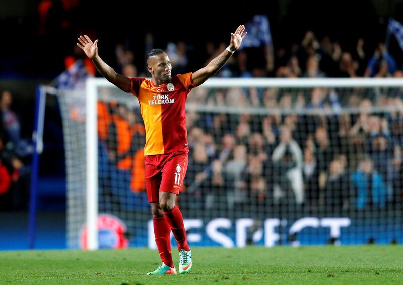 Football - Chelsea v Galatasaray - UEFA Champions League Second Round Second Leg - Stamford Bridge, London, England - 18/3/14 
Galatasaray's Didier Drogba gestures to Chelsea's fans at full time 
Mandatory Credit: Action Images / Andrew Couldridge 
Livepic 
EDITORIAL USE ONLY.