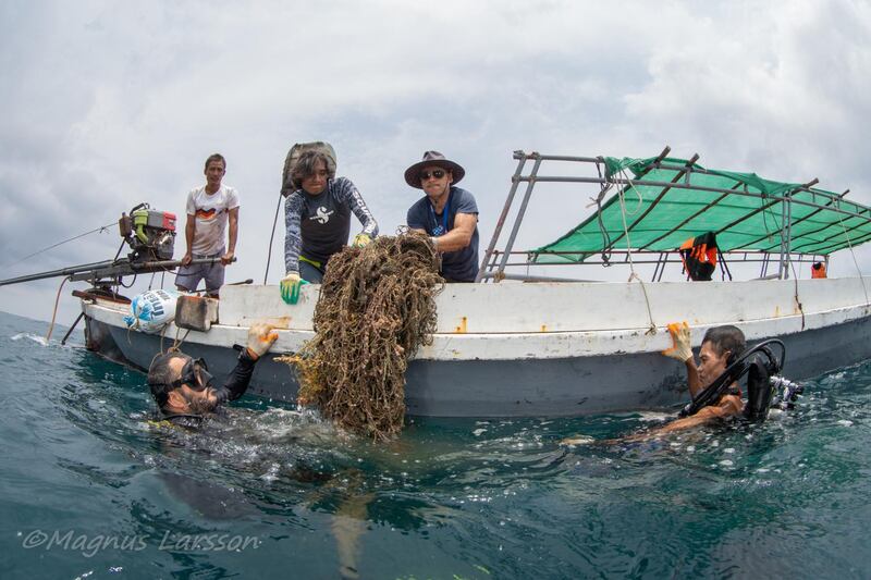 More than 300 kilograms of ghost nets were retrieved by the team of divers cleaning up the ocean in the Mergui archipelago, Myanmar.