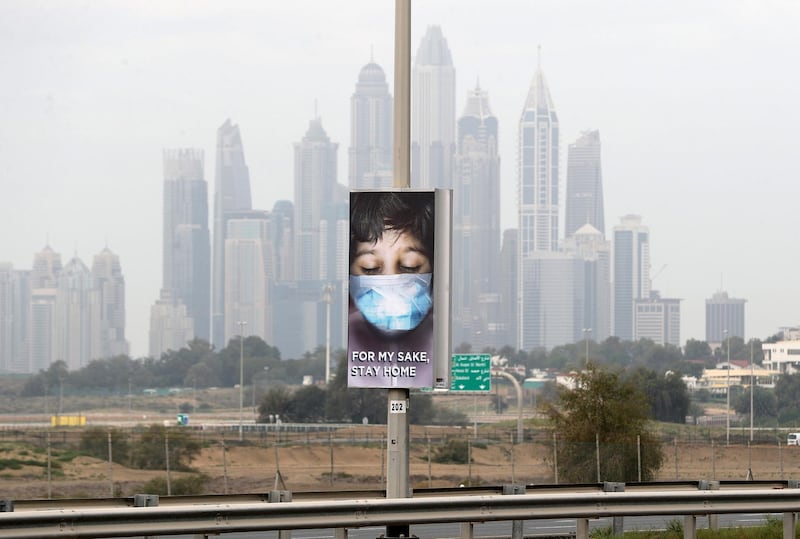 Dubai, United Arab Emirates - Reporter: N/A: Photo Project. Artist Maitha Demithan has her work show all over Dubai to encourage people to stay at home. Thursday, April 15th, 2020. Hessa Street, Dubai. Chris Whiteoak / The National