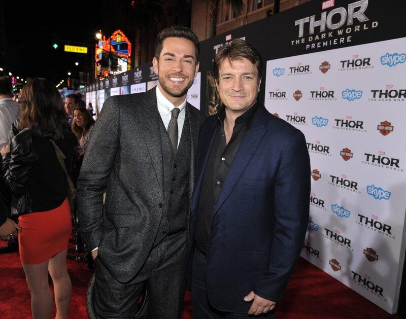 Zachary Levi and Nathan Fillion arrive at the US premiere of 'Thor: The Dark World' at the El Capitan Theatre in Los Angeles.  John Shearer/Invision/AP