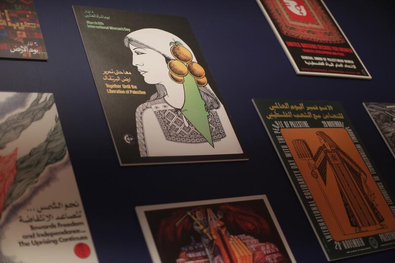 Artworks that are part of the Labour of Love: new approaches to Palestinian embroidery exhibition, currently on show at the Palestinian Museum.  Alaa Badarnehm / The Palestinian Museum
